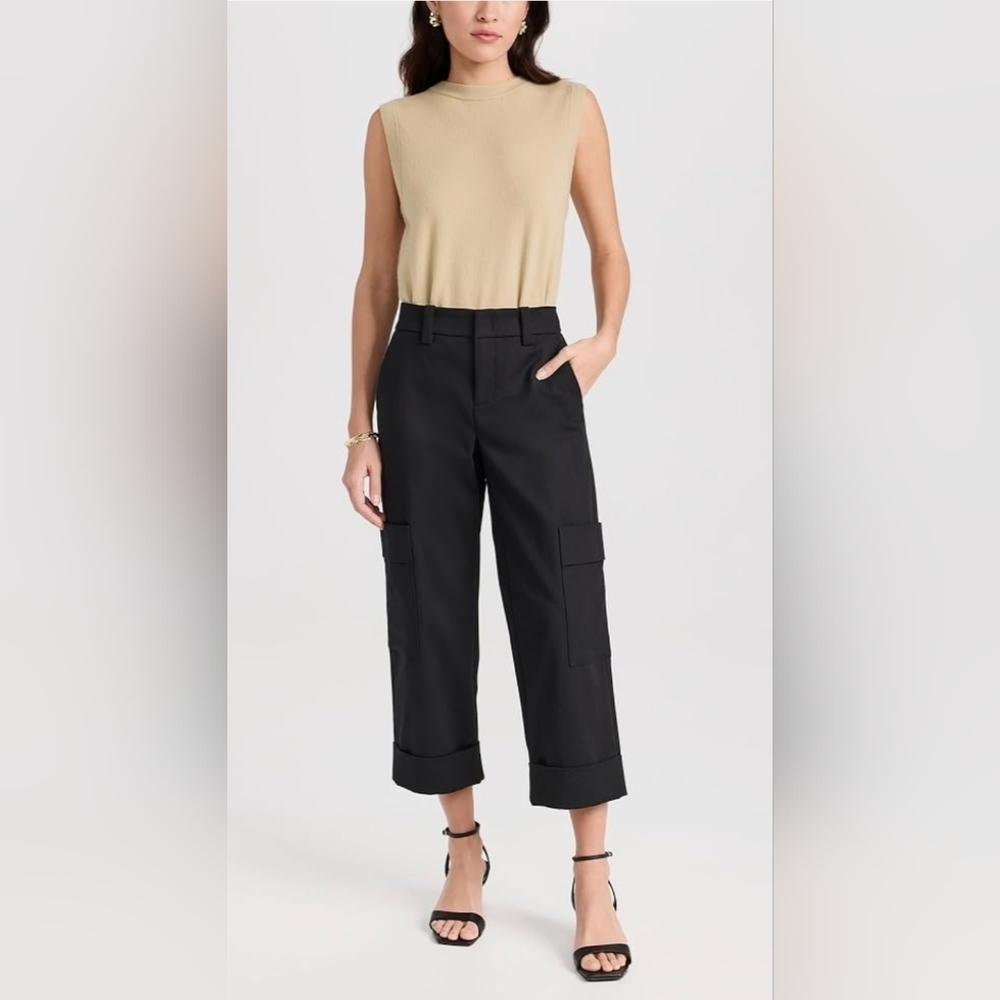 Vince Black Cotton Twill Utility Cargo Crop Cuffed Trouser Pants